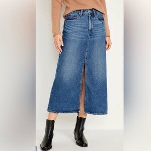 Old Navy NWT Mid-Rise Denim‎ Jean Maxi Skirt Split Front Med Wash Blue Women's 8
